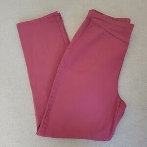 D&Co Sz M Denim Pull On Pants Straight Leg Flat Front Pockets Elastic Back Pink